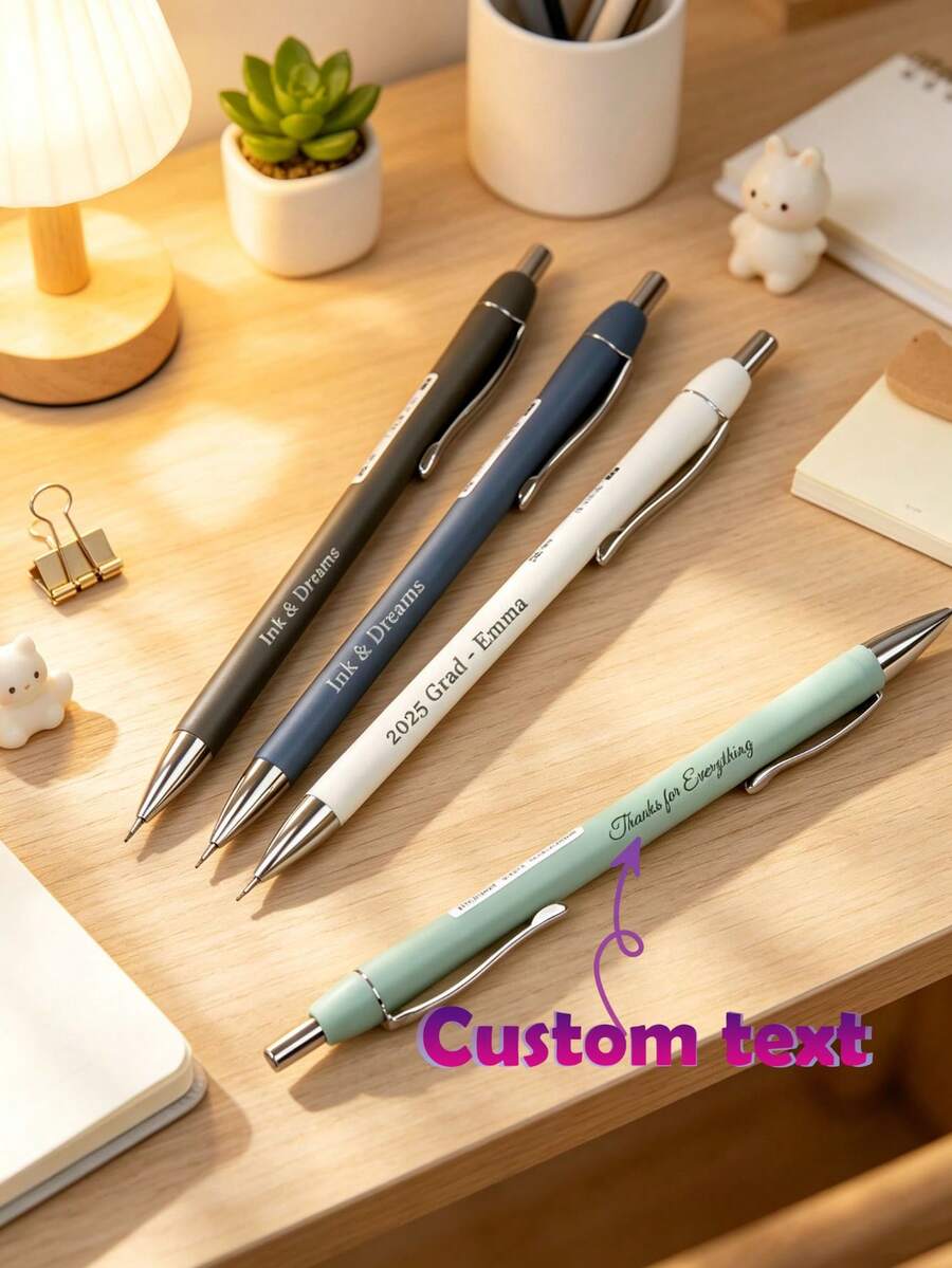 Customized Text Logo Personalized Solid Color Pencil, Customized Morandi Color Student Minimalist Click Pencil, Customized Advertising Pencil, Graduation Season Customized Souvenir Gift Pencil, Back To School Season Gift Pen Perfect Gift For Friends, Teachers, Family And Colleagues - Multicolor 2 - View 1