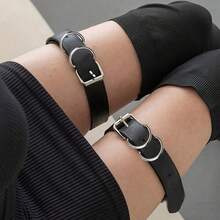 2pcs Y2K Edgy Black Faux Leather Double-Ring Thigh Garter - Adjustable Leg Accessory For Over-The-Knee Boots Club Night Out Streetwear Festival Rave - MultiWarna - View 9