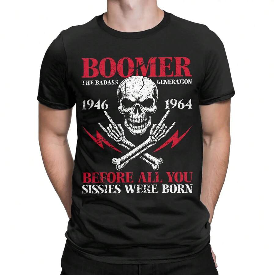 Génération Boomer Avant Tous Vous Les Efféminés 1946 1964 T-Shirt Été Harajuku T-Shirts Hommes Coton Col Rond Oversize - Noir - Voir 1