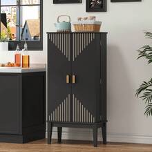 Kitchen Cabinet 120x59x30cm, Sideboard, Spacious 2-Door Sideboard With Shelf On The Door, Vintage Style Storage Unit - Suitable For Kitchen, Dining Room, Living Room And Hallway. - Black + MDF + European - View 4