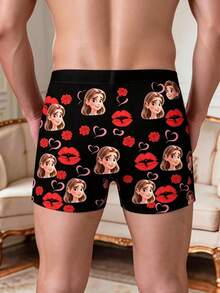 Custom Cartoon Portrait Men's Boxer Briefs Personalized Photo Underwear Rose Lip Print Gift For Him - Multicolor - View 3