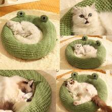 Cute Frog Shaped Plush Pet Bed, Open And Semi-Enclosed Options - Multicolor - View 10