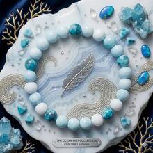 Natural Sea-Patterned Stone Round Bead Elastic Bracelet, Sea Mist Design For Calm And Peace, Unisex Bohemian Style Versatile Layering Jewelry Gift - Baby Blue - View 5