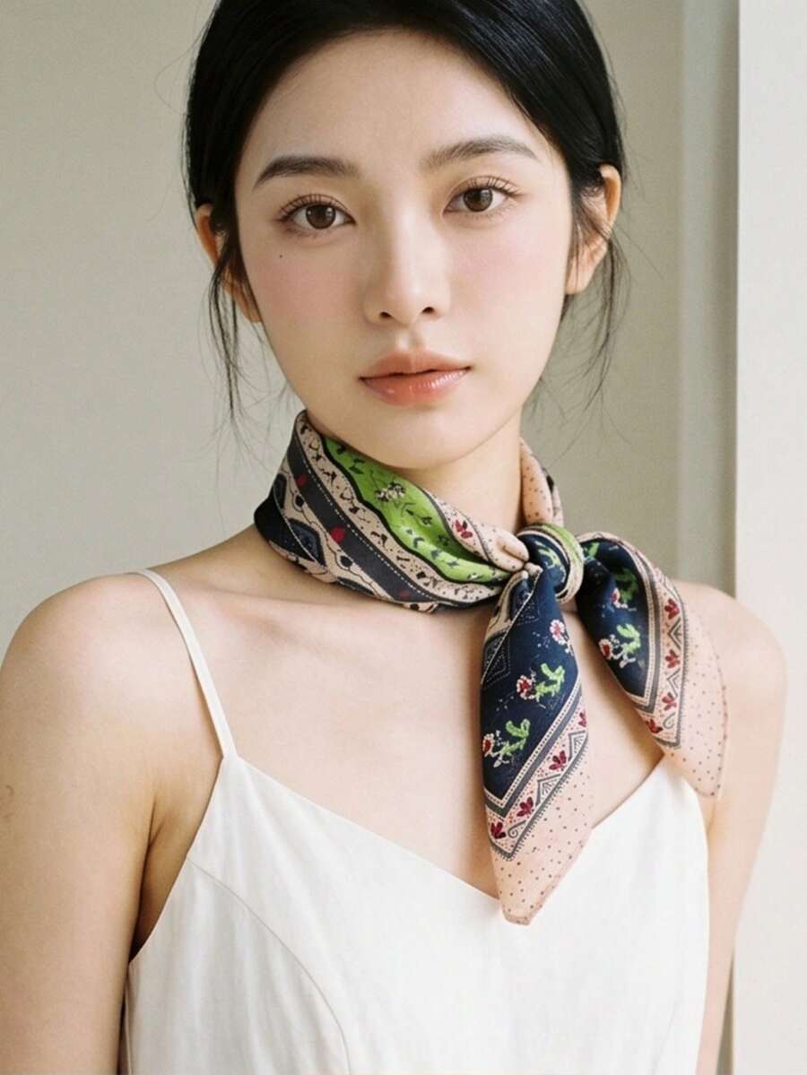 1件可愛花卉印花棉質方巾，70cm 柔軟輕盈，多功能圍巾、頭巾、領巾、披肩、髮帶與頭帶，奢華禮品 - 多色2 - 查看 1
