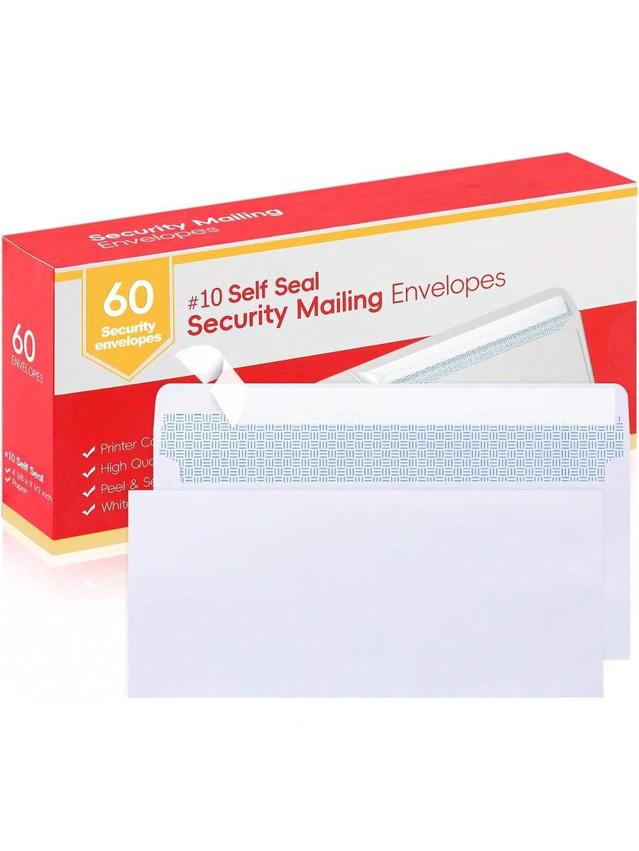 #10 Envelope Size Business Mailing Envelopes, 30/10/60pcs Self-Seal No Window Security Envelopes, 4-1/8 X 9-1/2 Inch White Paper - Multicolor - View 1
