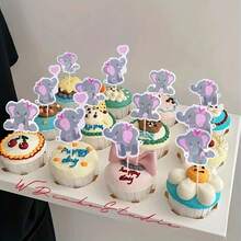24 Pink Elephant Themed Cupcake Toppers Decorations, Baby And Girls Birthday Party Cake Decorations For Baby Shower Party - View 2
