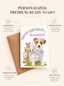 1pc Customized Watercolor Hand-Painted Greeting Cards, Personalized Pet Photo Watercolor Dog Birthday Cards, Personalized Puppy Name Blessing Cards With Envelopes, Invitation Cards For Pet Dog Birthday Parties As A Commemorative Gift. - Multicolor - View 11