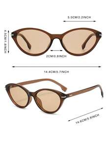 1 Pair Women's Tea Color Cat Eye Frame Minimalist Retro Versatile Fashion Glasses - Brown - View 5