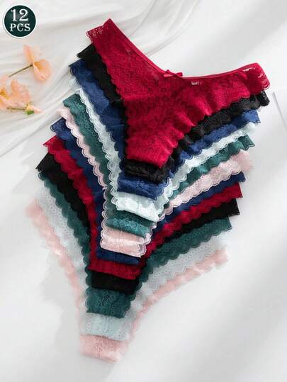Set de 12 piezas Bragas de encaje elegantes y cómodas para dama
