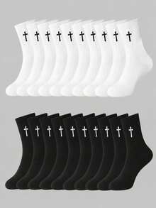 1/5/8/10 Pairs Gothic Cross Pattern Mid-Calf Socks Unisex Breathable Sweat-Absorbent Streetwear Comfortable Crew Socks For Workout Casual - Multicolor - View 1