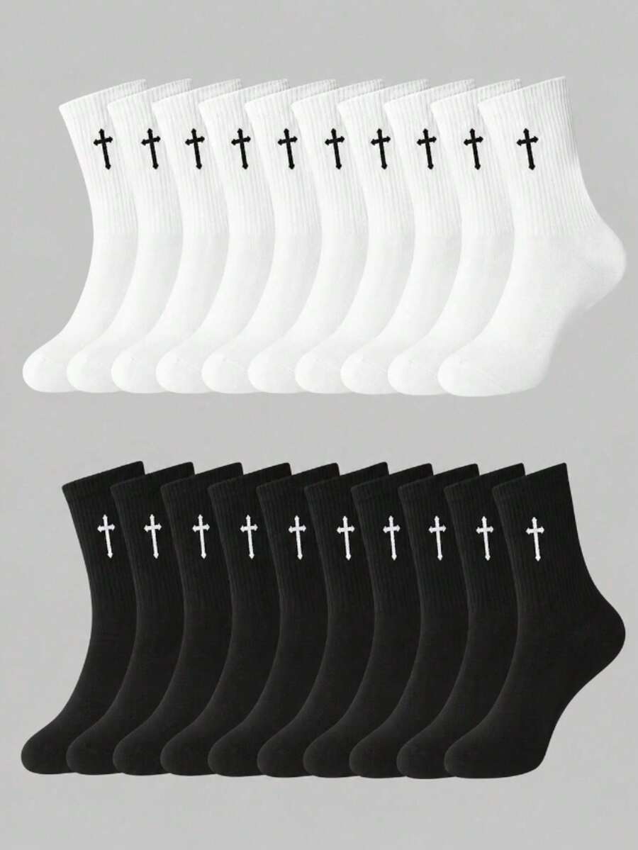 1/5/8/10 Pairs Gothic Cross Pattern Mid-Calf Socks Unisex Breathable Sweat-Absorbent Streetwear Comfortable Crew Socks For Workout Casual - Multicolor - View 1