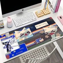 1pc Extra Large Extended Pixel Collage Cartoon Cat Pattern Mouse Pad, Soft Cloth Material With Non-Slip Rubber Base And Stitched Edges. Retro Cyber Collage Style Cartoon Illustration Aesthetic Keyboard Pad With Non-Slip Rubber Base And Stitched Edges, Suitable For Gaming, Home Office And Study Scenarios. - View 1