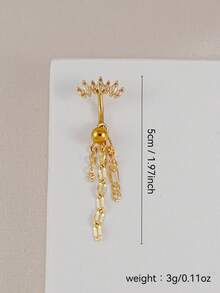 1pc Exquisite Marquise Cubic Zirconia Chain Belly Ring, Suitable For Women's Daily Wear, Dates, Parties, Gatherings And Layering - Yellow Gold - View 2