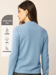 Suéter de mujer 100% lana merino 2026 otoño nueva ropa de mujer cuello enrollado medio cuello alto suéter de punto pullover de mujer otoño/invierno punto otoño - Azul del lago - Ver 2