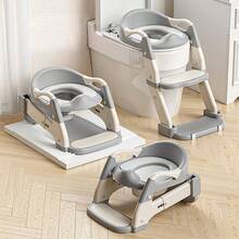 Luminpool Children's Toilet Seat With Steps, 2-In-1 Toilet Step Stool For Toddlers, Soft, Non-Slip Seat Cover With Splash Guard And Built-In Footstool - Grey - View 2