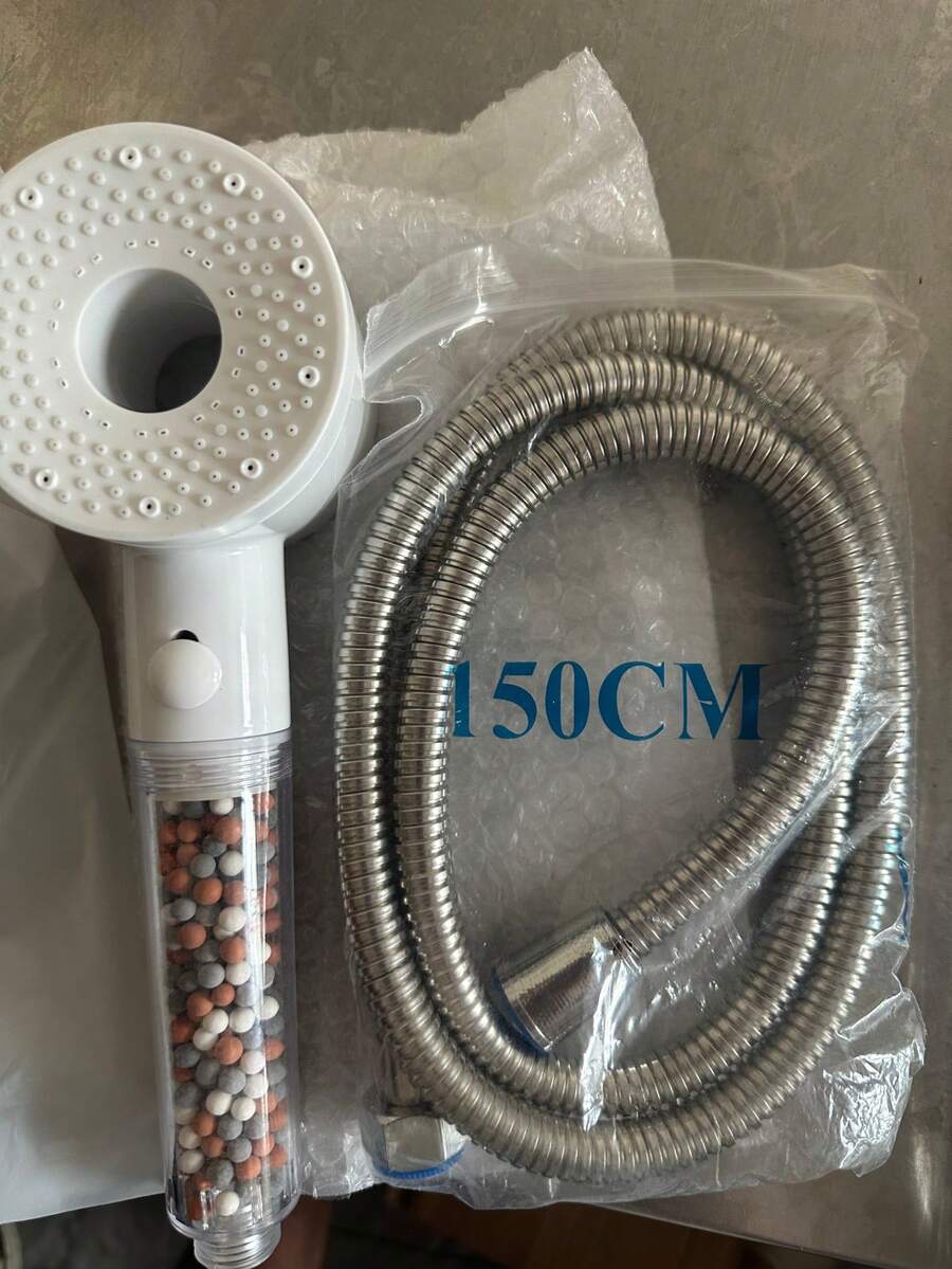 Manovix Premium High Pressure Handheld Shower Head With Hose, 5 Modes Water Saving Showerhead With Mineral Bead Filter, Detachable Shower & Water Filter Rainfall Pulse Spray, Shower & Bathroom Home Accessories For Home Hotel RV Camper Camping Back To School - Shower + 1.5m Silver Pipe Fittings - View 1