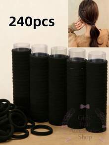 20pcs Large Seamless Rubber Hair Bands, Hair Ties, High Elasticity Hair Rings, Black Hair Accessories - Pure Black - View 7