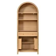 Tall Pantry Cabinet With Arched Doors, Sideboard, High Cabinet, Double Doors With Spice Racks On Both Interior Sides, Chipboard+MDF For Kitchen And Living Room - 自然色 - 查看 10