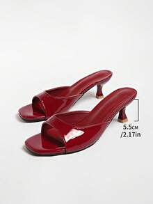 2026 Spring/Summer Korean Style Elegant Square Toe Strap Sandals High Heels Mule Shoes For Women,Kitten Heels - Burgundy - View 9