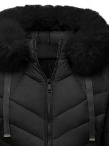 Chaqueta de plumas con capucha casual para mujer, con bolsillos, ligera y cálida, adecuada para uso diario - Negro - Ver 10