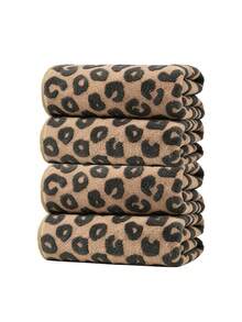 1pc/4pcs/10pcs - Luxury Leopard Print Bath Towel Set - Jacquard Coral Fleece Terry Cloth, Ultra-Soft Plush Towels, Ideal For Creating Bold Home Decor And Spa Environment - Brown - View 16