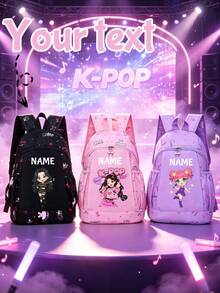 1pc Personalized Back To School Backpack, Versatile Cute K-Pop Music Idol Theme Print, Zipper Closure Nylon Material, Adjustable Shoulder Straps, Hand-Carry, Suitable For School, Shopping, Daily Commute, Outdoor Travel. Birthday Gift. - Multicolor - View 2
