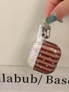Brown Striped Polka Dot Star Pattern Earphone Case Compatible With AirPods Pro 3/4/1/2/Pro 2 Wireless Bluetooth Earphones Shockproof Protective Cover Korean Style - Brown - View 5