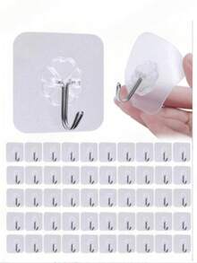 Strong Load-Bearing Transparent Clover Adhesive Hooks, Waterproof, Oil-Resistant, Non-Damaging To Walls, Multi-Purpose Hooks For Kitchen, Bathroom, Bedroom - White - View 2