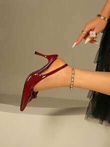 2025 New Glossy Pointed Toe Slingback Stiletto Heels, Adjustable Buckle Thin Heel Cushioned Anti Slipfor Daily Work, Office Commute, Wedding Party. - 紅色 - 查看 5