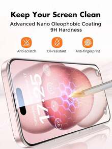 2 piezas Protector de pantalla de vidrio templado de alta definición y cobertura completa, dureza 9H, protección anti-arañazos, compatible con iPhone 17/16/16e/16Pro/15/15Pro/14/Promax/11/X/Xs/7/8Plus - transparente - Ver 3