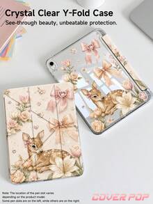 Floral Deer Pattern Compatible With IPad 10th Generation, 10.2/Mini6/Mini7/9.7 Inch, Galaxy Tab A9 Plus Tablet Protective Case, 3+ Years Anti-Bending, Built-In Pen Slot, Suitable For Kindle (11th Gen) 2022 Edition, Reinforced Silicone Corners, Auto Wake/Sleep Function, Perfect Daily Protection, Valentine's Day Christmas Spring Romantic Gift, Fashionable Minimalist Pattern - Multicolor - View 2