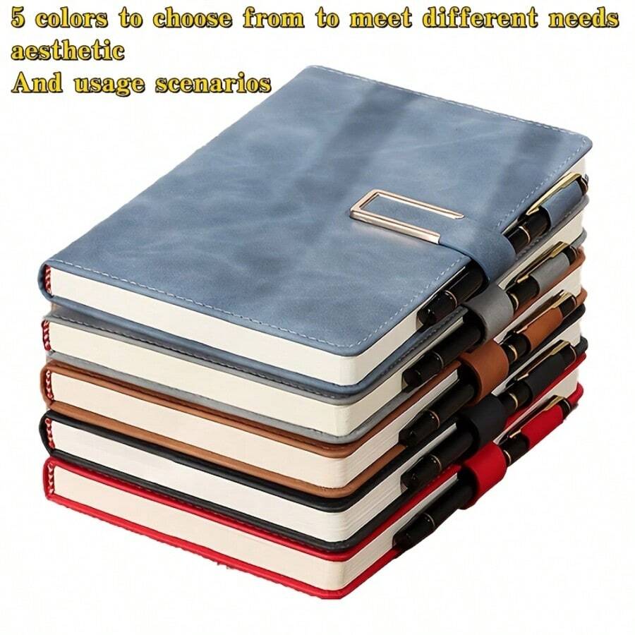 2pcs Set (1 Notebook + 1 Pen), A5 Vintage Leather Clasp Notebook, 200 Pages, Thick And Durable Business Office Diary, Suitable For Office And Study, Elegant Holiday Gift, School Supplies - 5A - View 1