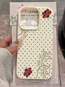 1件裝黑色波點蜜蜂與花卉圖案荔枝紋理磨砂全包防摔TPU時尚手機殼，相容 11 12 13 14 15 16 17 Pro Max A56/55/54/53/52/51 S25/24/23/22/21系列，防指紋保護殼 - 彩色 - 查看 4