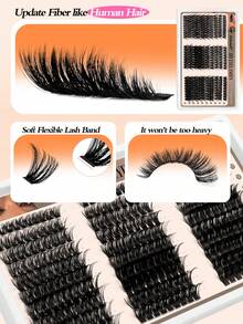 Waloshow 10 Rows 60+80+100pcs 0.07mm Fine Hot Melt Cluster False Eyelashes, 8-16mm Mixed Length Faux Mink 3D Russian Dense Single Cluster Eyelash Extensions, Black, Plastic Box - D - View 3