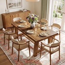 LITTLE TREE 63-Inch Solid Wood Dining Table, Farmhouse Kitchen Table For 4-6 People, Rectangular Wooden Dinner Table With Thick Top & Trestle Base,Natural Wood - Natural Wood - View 10