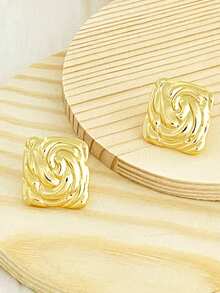 1 Pair Women's Twisted Square Gold Stud Earrings, Low-Allergy Stainless Steel Textured Swirl Earrings Fashion Jewelry Gift, Halloween - Multiple Styles - View 5