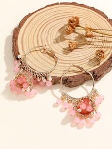 1 Pair Hoop Earrings Elegant Cute Fashion Gold Earrings With Faux Pearl And Jade Beads Tassel Oil Drop Exquisite Carved Pendant, Suitable For Women, Girls Daily, Holiday, Wedding And Party Wear/Jewelry Gift - Classic - View 3