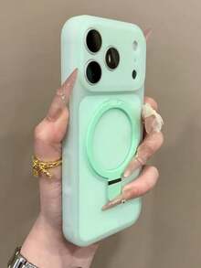 Matte Skin Feel Jelly Ring Holder Soft Magnetic Phone Case Compatible With IPhone 17 Pro Max 17 Pro 17 16 Pro Max 16 Pro 16 15 Pro Max 15 Pro 15 14 Pro Max 14 Pro 14 13 Pro Max 13 Premium Integrated Bracket Shockproof Cover - Pale Blue-green - View 3