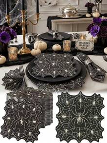 16pcs/Pack Black Spider Web Design Disposable Napkins, Suitable For Halloween, Horror Theme Party, Haunted House Event, Halloween Family Gathering Table Decor And Halloween Birthday Party Decoration - Multicolor - View 1