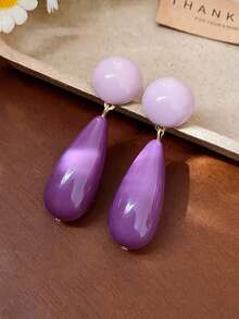 1 Pair Minimalist Elegant Synthetic Resin Geometric Earrings Suitable For Women's Casual Gatherings - Purple - View 5