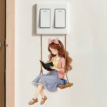 10/6/4/3/2/1pc Cute Cartoon Girl And Puppy Light Switch Stickers Minimalist Kawaii Walking Character Removable PVC Aesthetic Switch Panel Wall Decals For Bedroom Home Decor - Little Girl - View 10