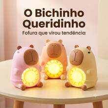 Mini Ventilador Capivara USB Recarregável com Luminária LED Luz Noturna Infantil Presente Decoração - Marrom - Visão 11