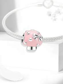 1 pieza Cuenta de niña de hongo rosa de plata de ley 925, adecuada para pulsera DIY, joyería de mujer para combinar a diario - Estilo 6 - Ver 4
