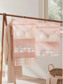 1 Pc Pack Hanging Closet Organizer With Mesh Pockets,Pink Fabric Storage Shelf For Bras,Socks&Underwear,Space-Saving For Wardrobe,Dorm Or Bedroom,Back To School Dormitory Must-Have.Storage Organizer,Storage,Storage Organizer,Travel Essential Holiday,Bedroom Room Decor,Back To School - Multicolor - View 8