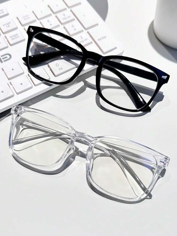 2 Pairs Women's Square Shape Stud Accent Black Transparent Glasses For School Clear Glasses Accessories Glasses Accessories For Women
