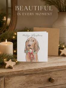 1pc Customized Watercolor Pet Photo Greeting Cards, Golden Retriever Christmas Greeting Cards, Personalized Dog Christmas Blessing Cards With Envelopes, Pet Owner Holiday Gift Cards. - Multicolor - View 4
