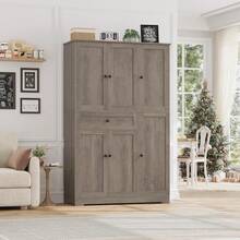 Kitchen Pantry Storage Cabinet Countertop Display Organizer Holder Storage Rack Frame With Doors Shelves Drawer Freestanding Food Storage Cupboard For Dining Living Room Ash Gray - Black - View 4