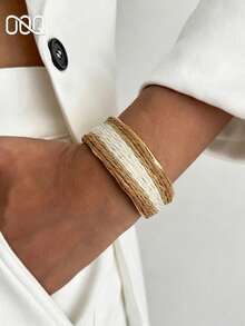 OOQ 1 buah Gelang Manset Lebar Emas Gaya Liburan Musim Panas untuk Wanita, Gelang Rafia Terbuka Buatan Tangan yang Dapat Diatur, Cocok untuk Perjalanan Sehari-hari, Pantai, Liburan, Pesta, Hadiah - Kopi campur - View 3