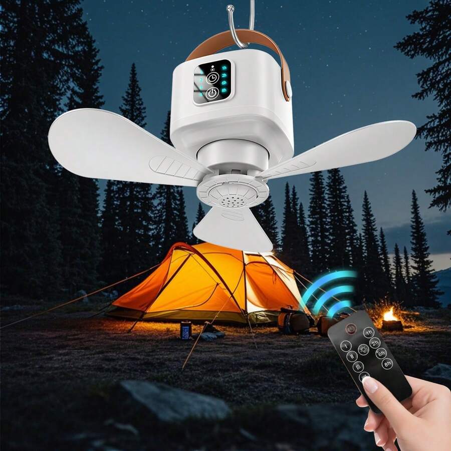 Portable Fan - Camping Fan With Remote Control, Timer, Adjustable Speed, Desktop Fan, Outdoor Small Hanging Fan. 4-Speed Adjustment, 3-Light Modes, USB Rechargeable Portable Camping Hanging Fan