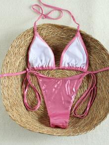 Women's 2-Piece Spring/Summer New Shiny Sexy Sweet Bikini, Beach Date, Pool Party, Hot Spring, Vacation, Back To School, Holiday Parties Pink Swimwear - Pink - View 6
